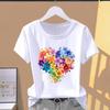 (Азиатский размер) Футболки с короткими рукавами Love Heart Flower Cute Trend T Clothing Casual Fashion Print Female Casual Women's Top Graphic Tee
