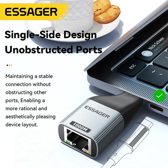 Адаптер Essager Type-C к Ethernet 100/1000 Мбит/с, высокоскоростной гигабитный адаптер RJ45 к Type-c для проводной сетевой карты ноутбука MacBook