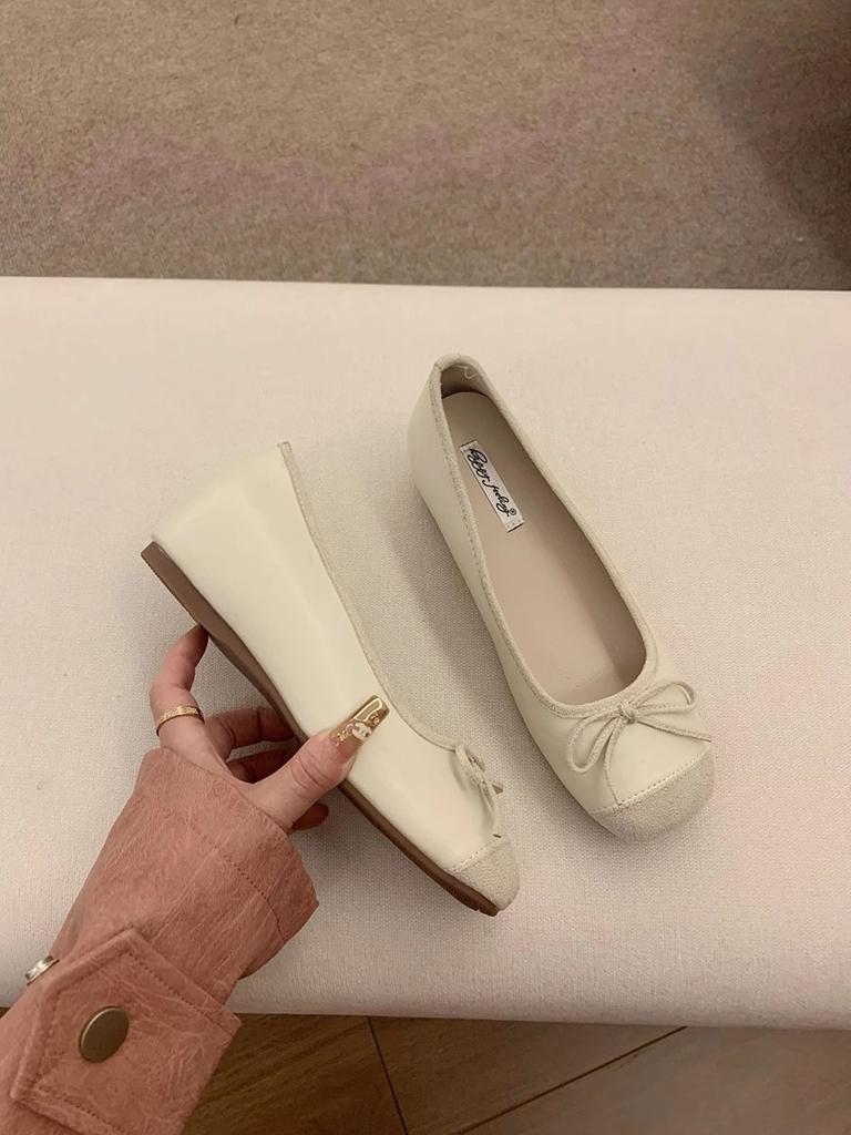 Французские ретро-туфли на мягкой подошве, серебристые женские туфли, осенние туфли, вечерние туфли с бантом, красные балетки