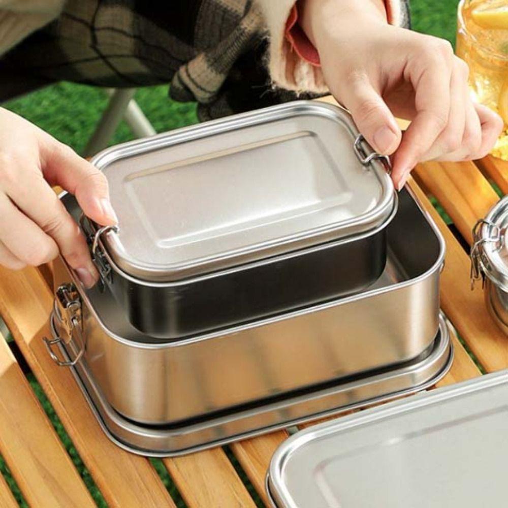 Rectangular 304 Stainless Steel Lunch Box Removable Partitions Food Storage Box  Canteen