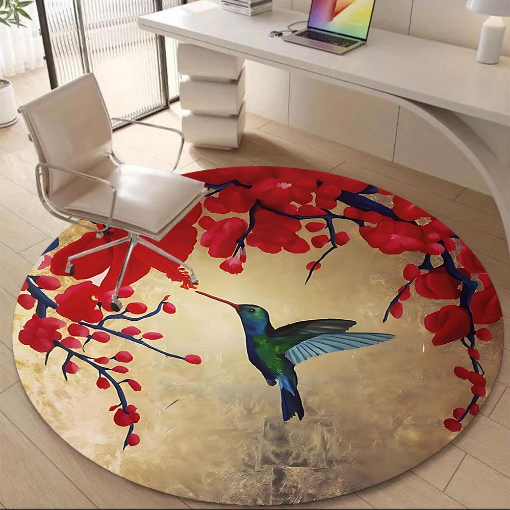 1PC Hummingbird Blossom Office Round Area Rug, Indoor Mat Suitable ForOffice, Under Office Chairs Bedroom Living Room Home Decor, Room Deco, D075