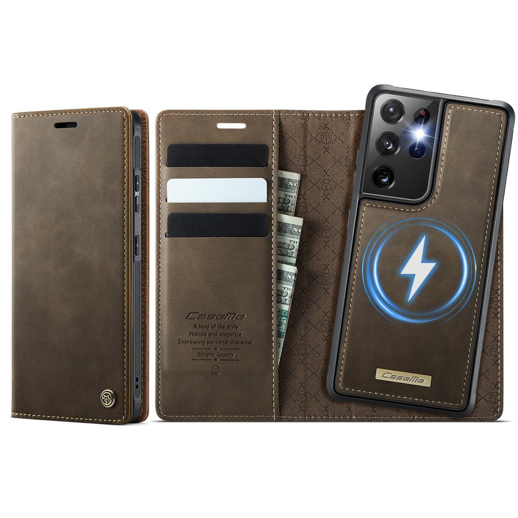 For Samsung Galaxy S21 Ultra 5G Case CASEME C49 Compatible with MagSafe RFID Blocking Detachable Wallet Leather Phone Cover