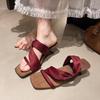Temperament Suede Square-headed Fairy Open-toed Slippers Female Spring New Wear Retro Spice Girl Cool Slippers