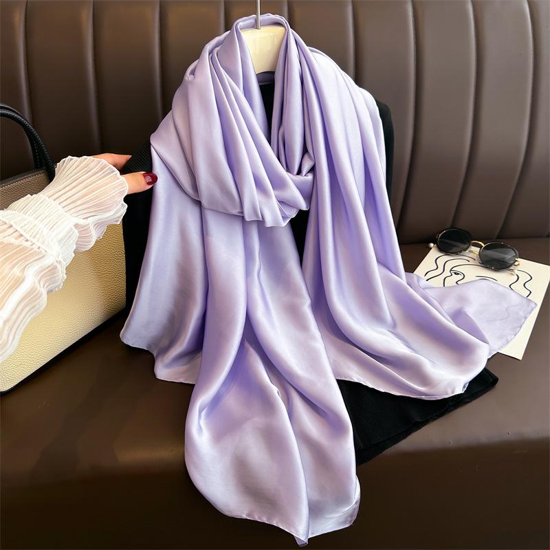 Универсальный шарф с шелковистым блеском: Женский однотонный марлевый платок-накидка Весна/Лето - Платок на голову, Пляжное полотенце или Корейский атласный стиль