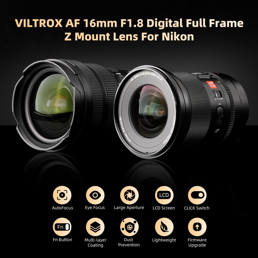 Viltrox AF 16mm Pro Z Camera with LCD Compatible with Nikon Mirrorless Cameras Z7 Mark Ideal for and Stargazing Photography F1.8 Lens, Ultra-Wide