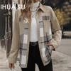 Модная клетчатая куртка с длинными рукавами и лацканами, однобортная универсальная повседневная куртка для женщин на осень и зиму