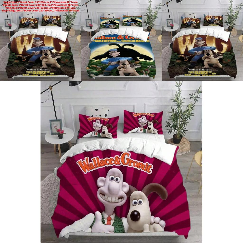 Постельное белье Wallace & Gromit с активной печатью для детей и взрослых, комплект покрывал