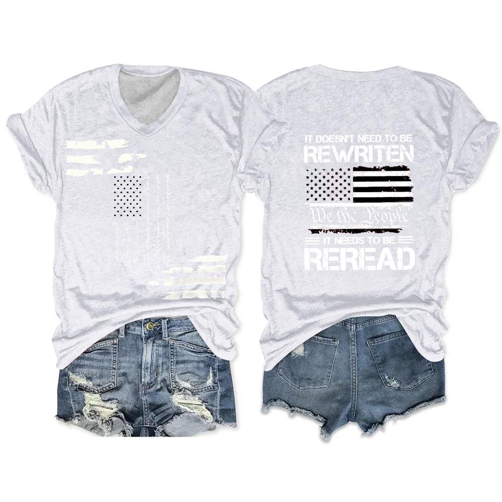 Women'S T-Shirt Casual Loose Printed V-Neck Pullover Short Sleeved Top