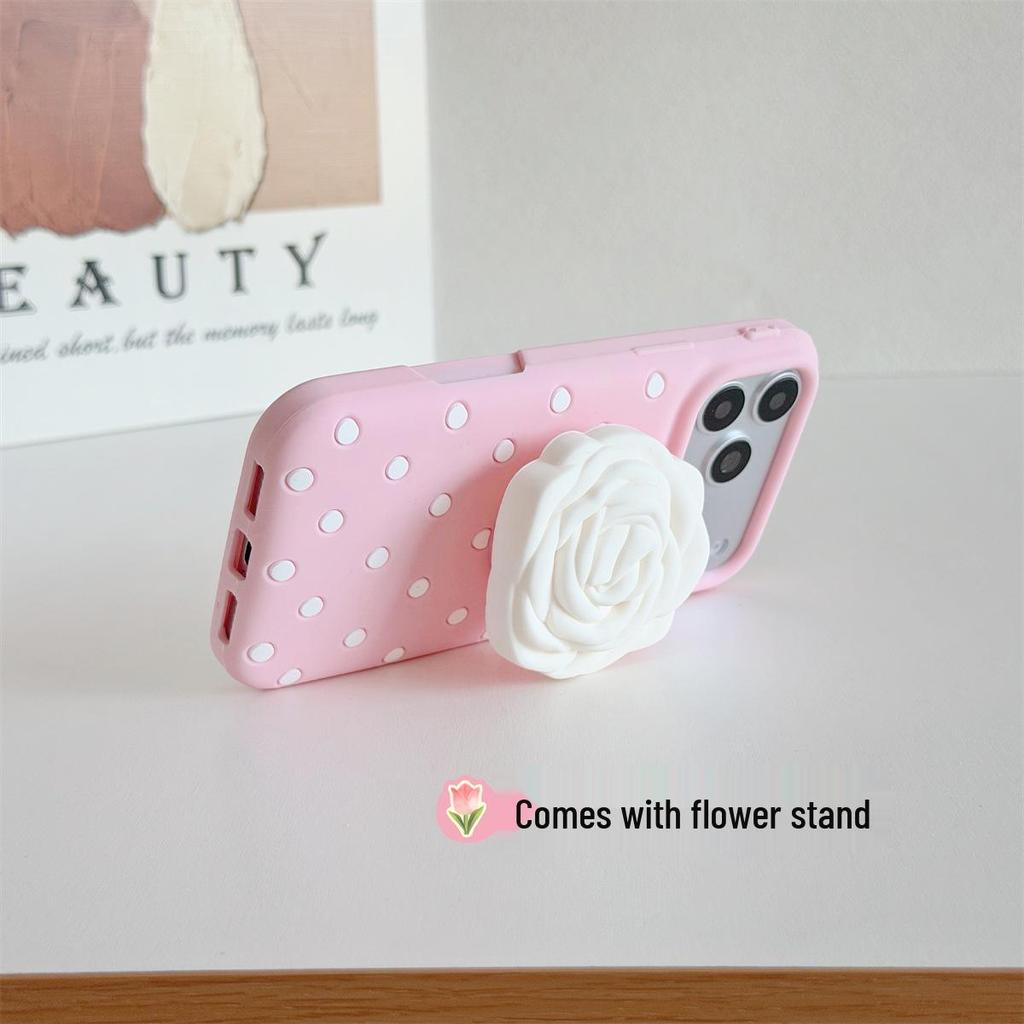 Polka Dot Rose Flower Stand Drop-Proof Case for iPhone 14/13/12, Apple 17/16/15 PROMAX