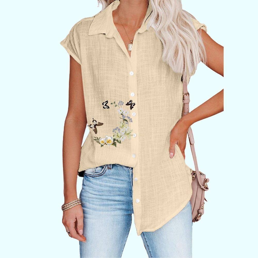 Женская модная футболка без рукавов, тонкая повседневная блузка с цветочным принтом, женская рубашка на пуговицах