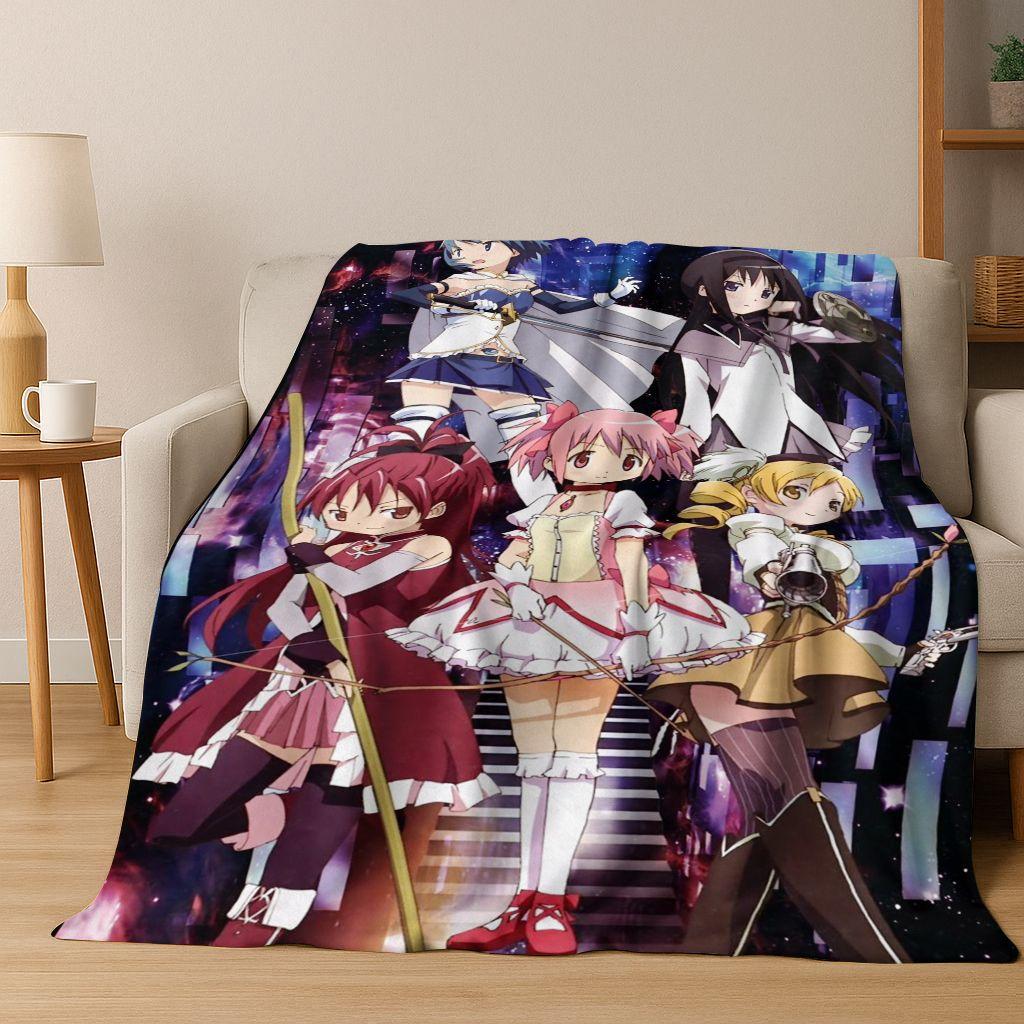 Мультяшное одеяло из фланели Puella Magi Madoka Magica, Уютное мягкое покрывало для дома, спальни, кровати, дивана, для детей