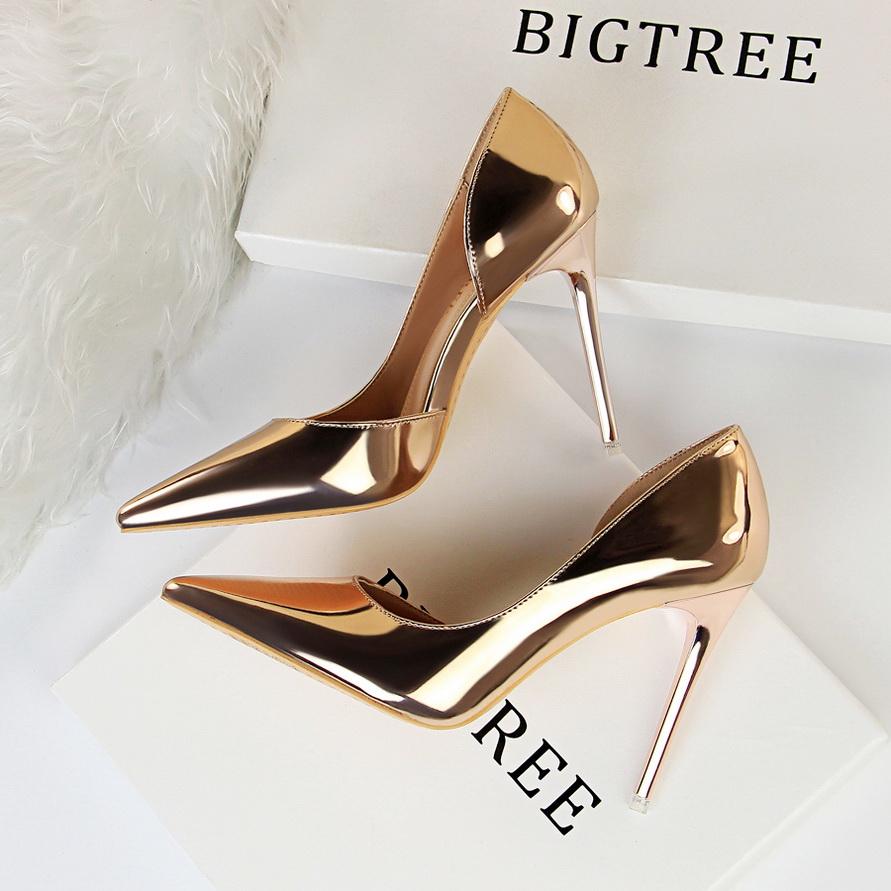Bigtree European and American Style High Heels Simple Fine Heel Metal Heel 10.5cm High Heel Shallow Mouth Pointed Side Hollow Sexy Single Shoe