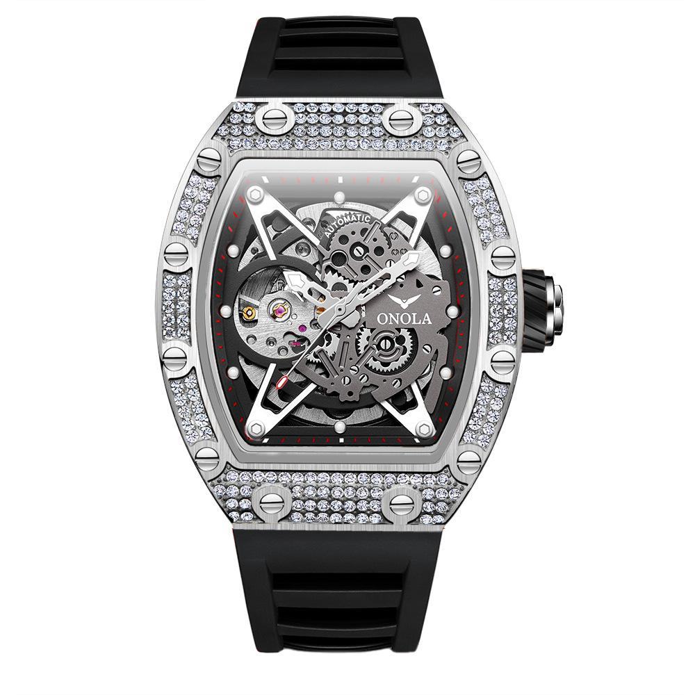 Fashion Full Diamond New Watch Fully Automatic Mechanical Watch Men's Silicone Strap Waterproof