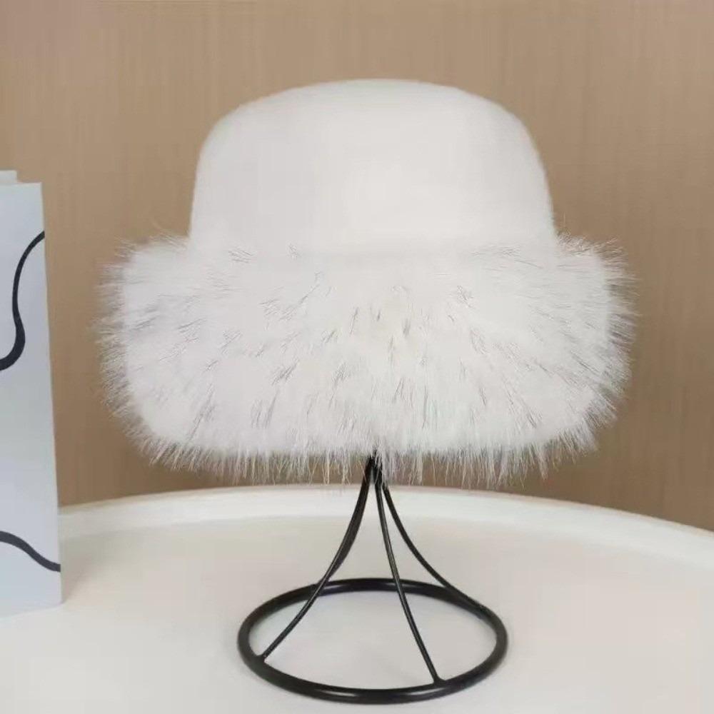 Korean Style Plush Bucket Hat Brimless Fluffy Warm Hat Retro Mink Fur Fisherman Hat Outdoor