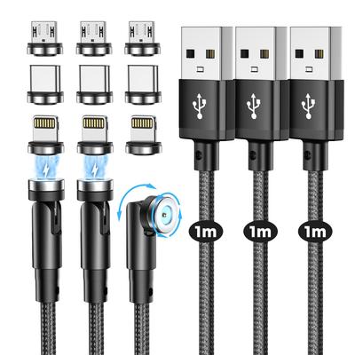Магнитный зарядный кабель Магнитное вращение Магнитный USB-зарядный кабель с Lightning и Micro USB для iOS USB Магнитный зарядный кабель со светодиодом