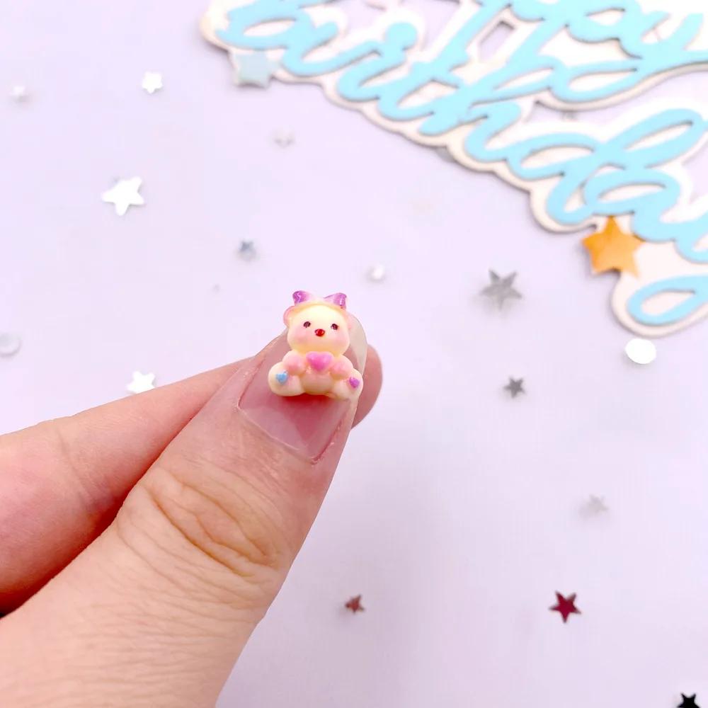 50 шт. красочные фигурки медведя из смолы с бантом из мультфильма «Любовь» с плоской задней частью для нейл-арта, украшения для самостоятельного скрапбукинга, аксессуары для поделок