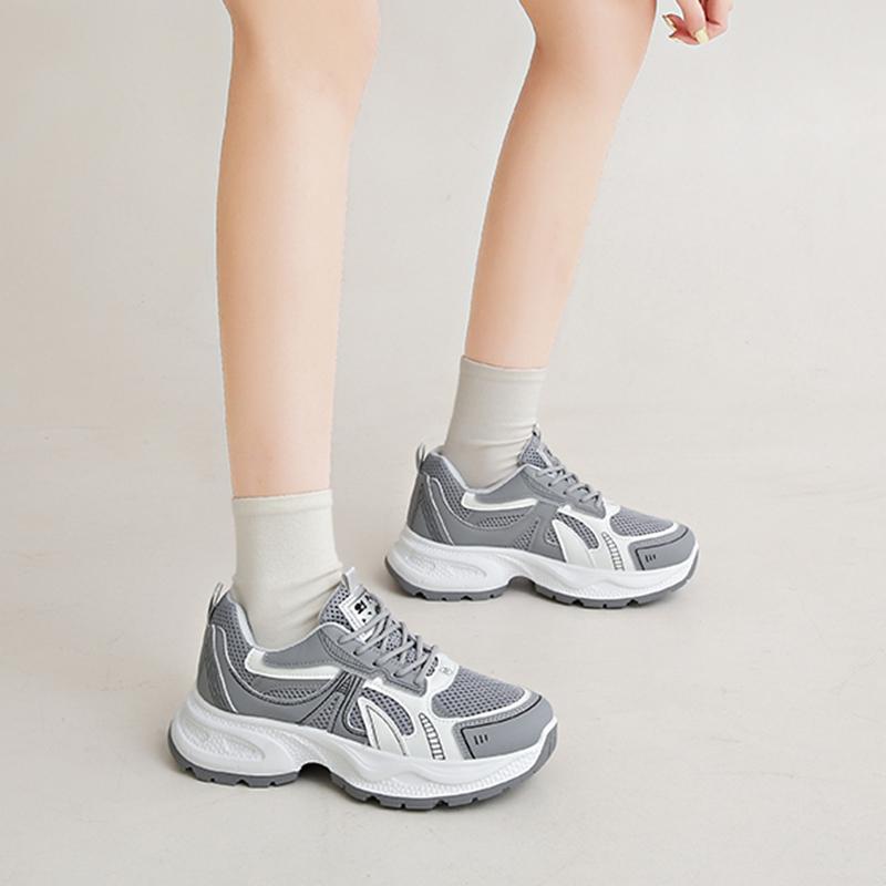 Fashion Thick Bottom Breathable Mesh Sneakers Women 2025 New Lace Up Platform Sport Shoes Woman Non Slip Ladies Fitness Vulcanize Shoes