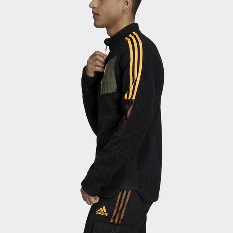 Adidas Soccer Sports Striped Velvet Collar Logo Jacket Men Outerwear Black H33668