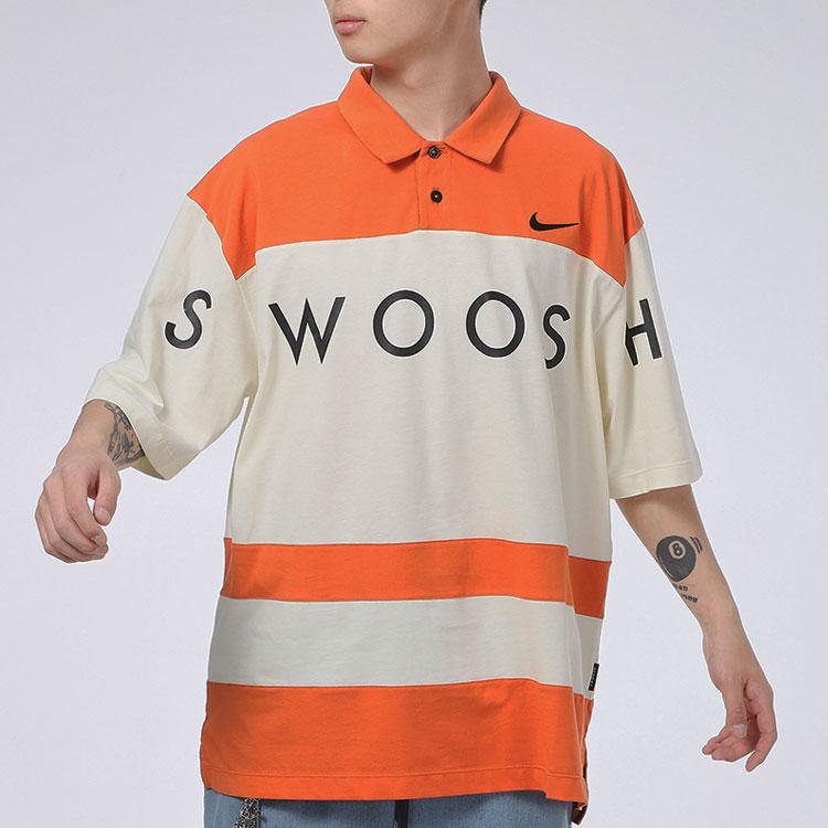 Nike Sportswear Swoosh Logo Contrast Loose Polo Shirt Men Tops Orange DJ5370-801