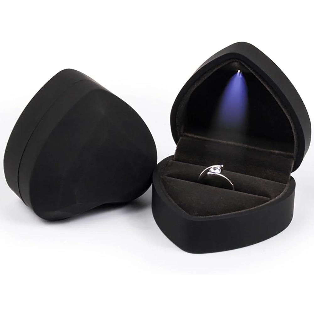 A heart-shaped ring gift box with LED light, a velvet earring jewelry box with light