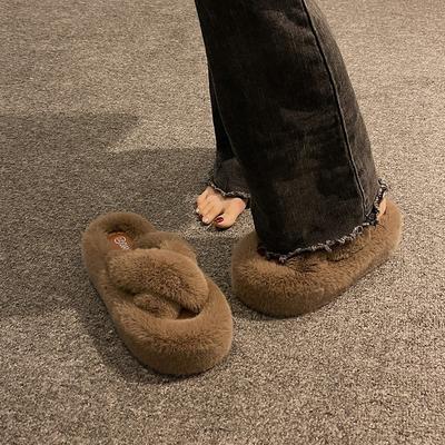 Тапочки Мао Мао, женская одежда, весна и осень 2025, новые уличные интернет-знаменитости, толстая подошва, усиливающая эффект супер-огня, плюшевые хлопковые тапочки прилив