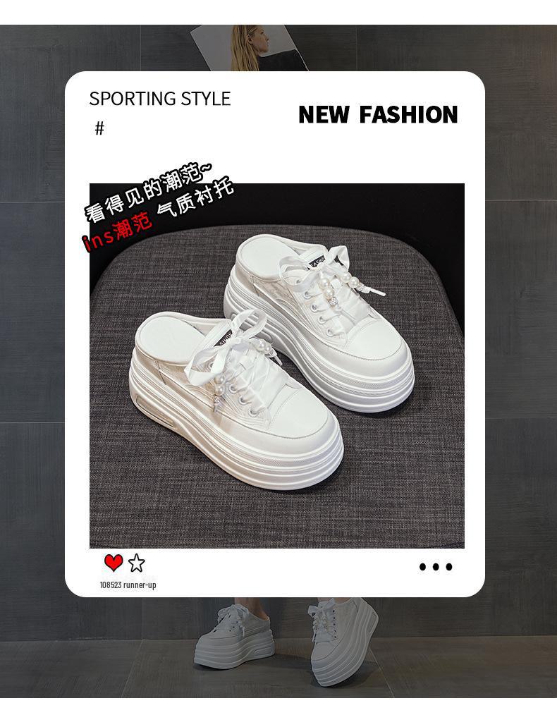 Летние женские белые тапочки Baotou на толстой подошве 2025 года: Элегантная, удобная, увеличивающая рост повседневная обувь