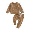 Baby Girls 2-piece Outfit, Flower Print Long Sleeve Crew Neck Sweatshirt with Elastic Waist Sweatpants Fall Clothes