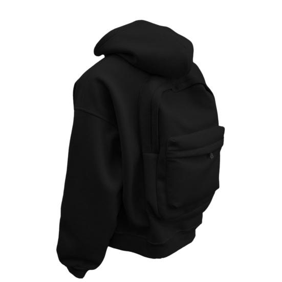 Men Sweatshirt Coat Hooded Long Sleeve Zipper Closure Hoodie Coat with Schoolbag Design Solid