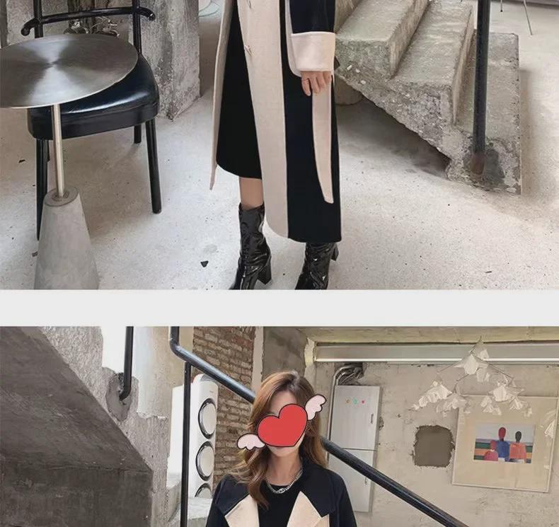 Модное женское шерстяное пальто средней длины - осень/зима 2024 г., облегающий крой, универсальная модель, идеально подходит для весны и осени.