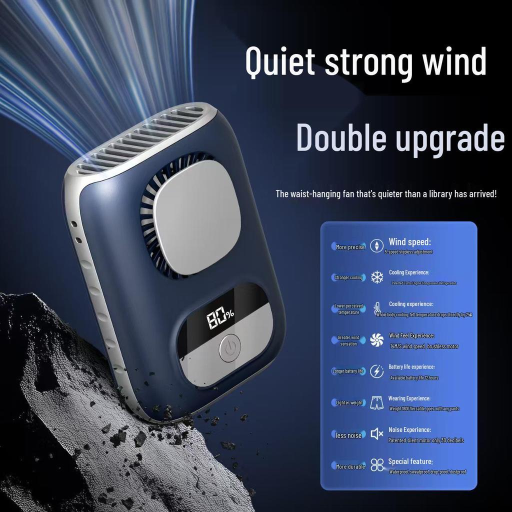 Portable Mini High-Speed Waist Fan with Digital Display for Outdoor Use