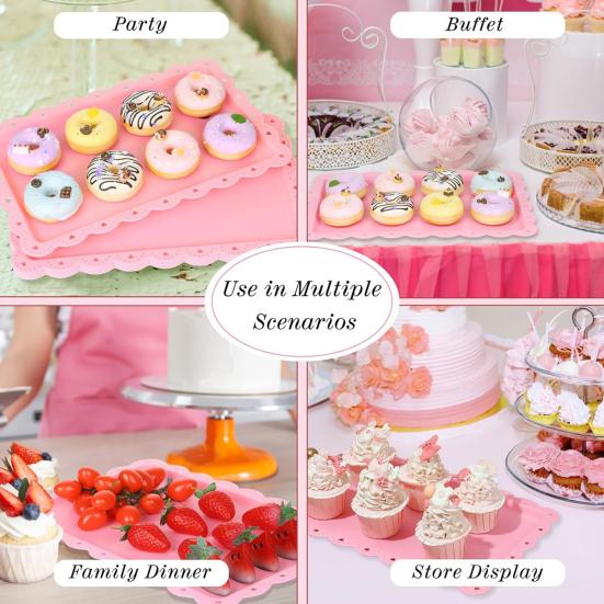 3шт сервировочные подносы большой прямоугольный поднос для десерта пластиковые прочные многоразовые тарелки плоский поднос для печенья и кексов на день рождения, чаепитие, свадьба