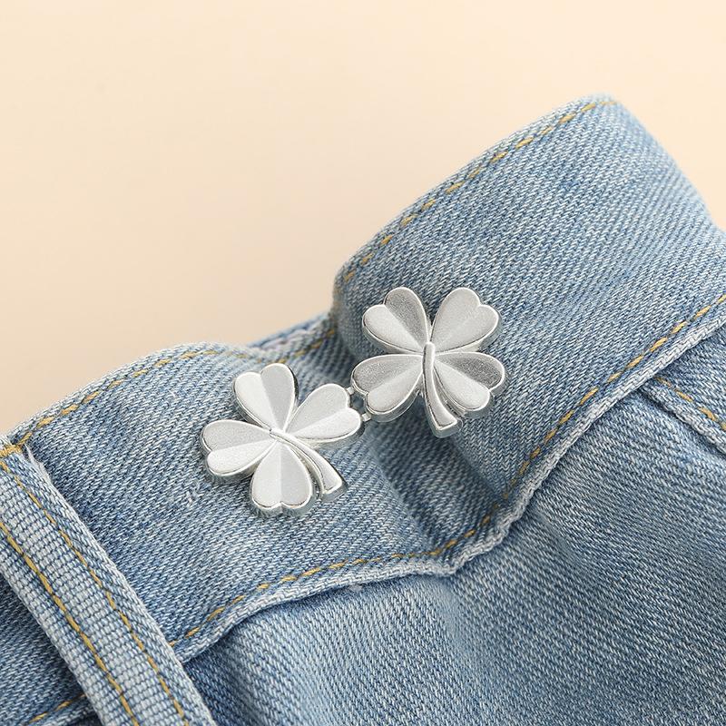 1Pair Four Leaf Clover Tightener Adjustable Waist Buckle For Jeans No Sewing Required Button Removable Pants Skirts Waist Button