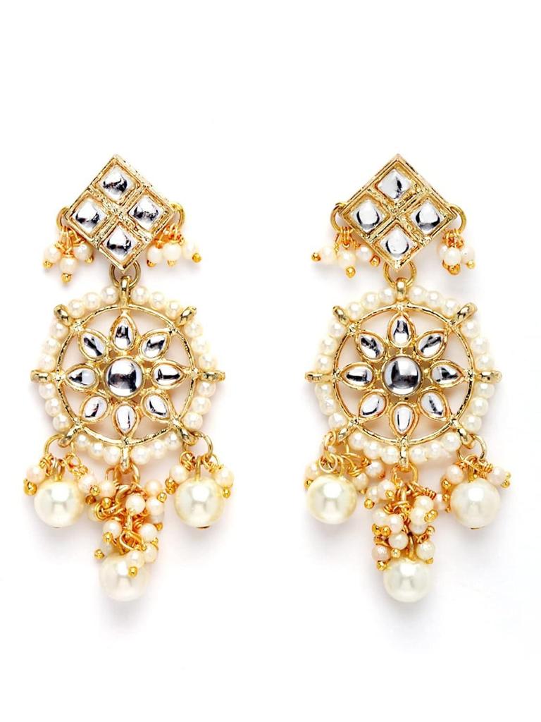 Gold Plated Square Shape Pearl Choker Necklace Set, Metal, Kundan