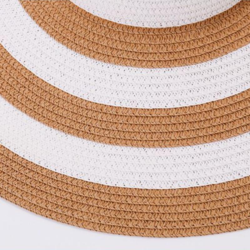 New Women's Beach Straw Hats Girls Outdoor Striped Patchwork Straw Sun Hats Visor New Summer Adult Flap Large Brim Cap Gorras