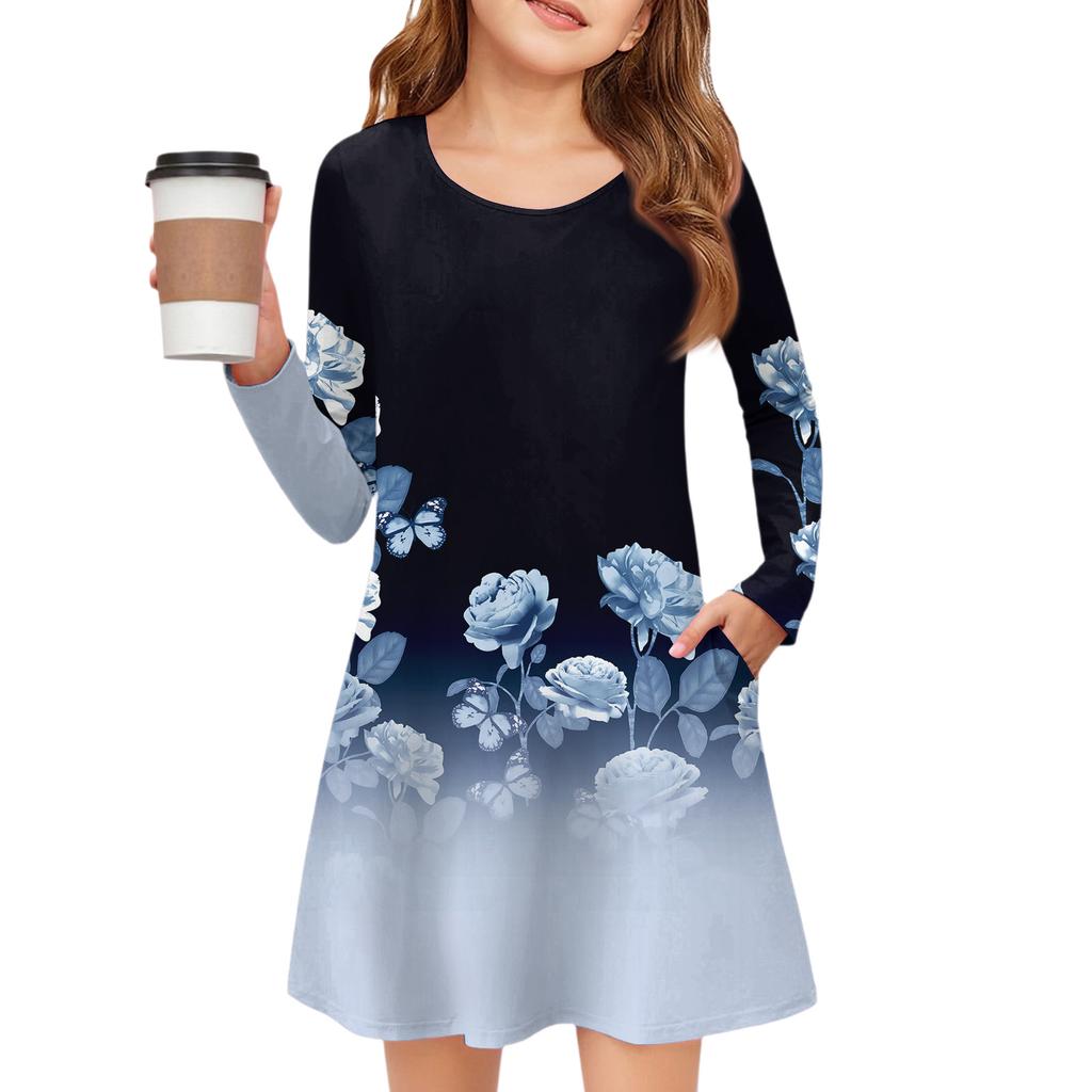 Girls' Long Sleeve Dress - Color Pocket Dress