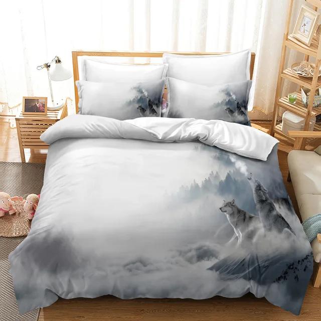 3D Print Wolf Animal Moon Bedding Set Duvet Set Single Double Bed King Size Bed Set Adult Boys Bedroom Duvet Cover Pillow Case