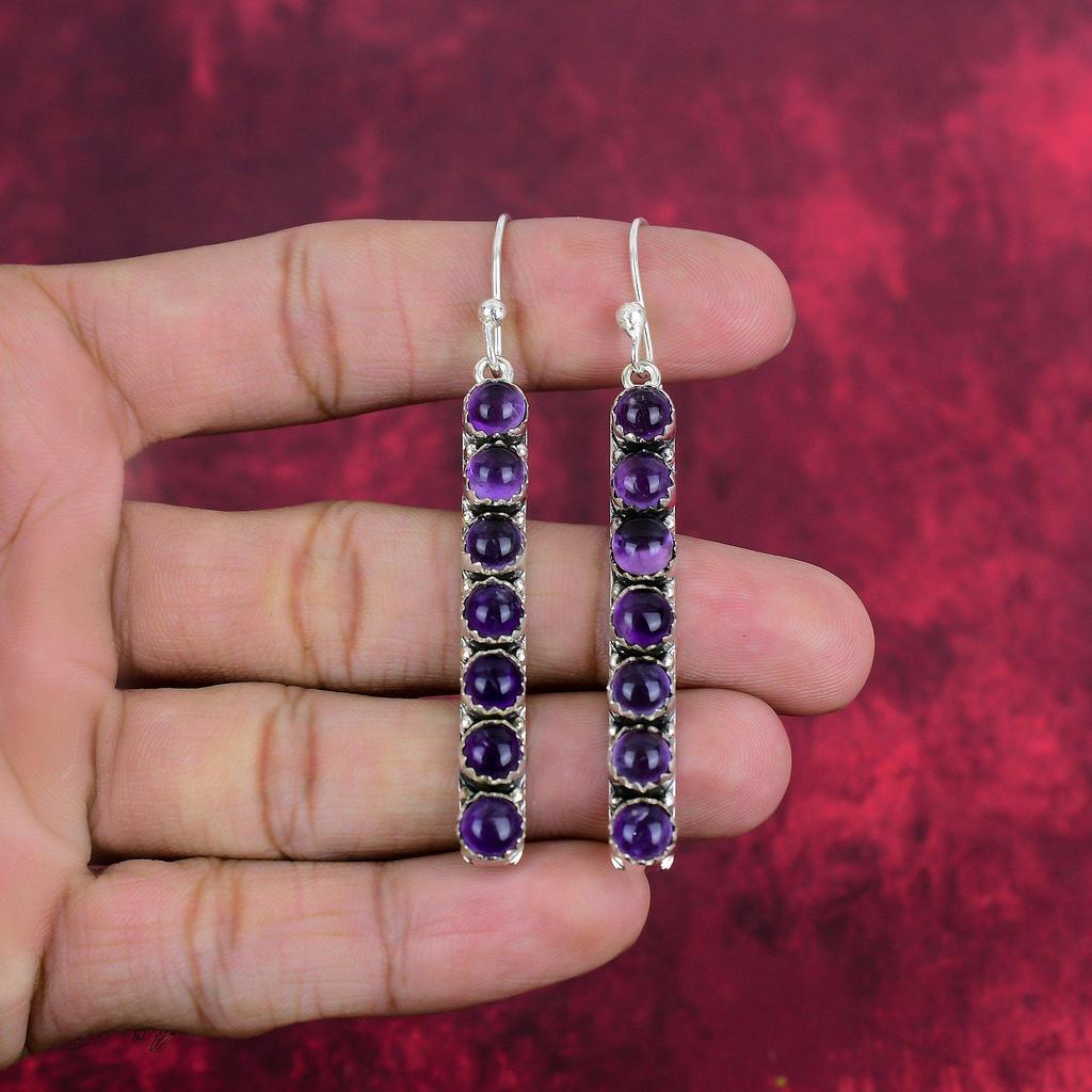 Amethyst Earrings Gemstone Jewelry, 925 Solid Sterling Silver Earrings, Gift For Women Handmade Earrings