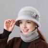 2Pcs/Set Women Winter Hat Scarf Set Elastic Soft Warm Solid Color Design Imitation Rabbit Fur Basin Hat Scarf Set