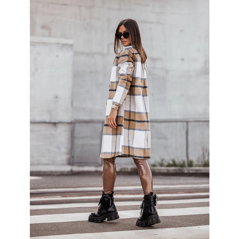 YYFS Women's Fashion Casual Plaid Print  Autumn Winter Long Sleeve POLO Neck Jackets & Coats