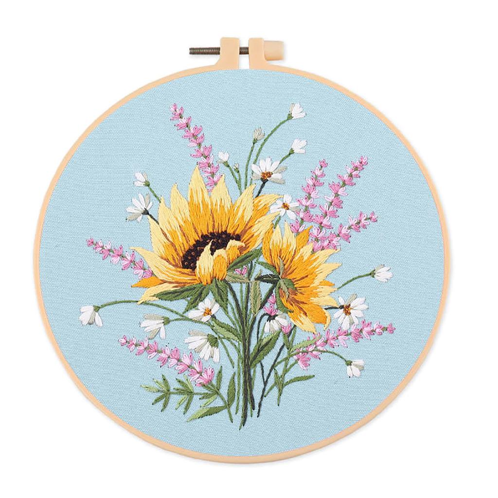 Embroidery Starter Kits with Pattern and Instructions Cross Stitches Set Flower Plant Stamped Embroidery Hoop Needlework