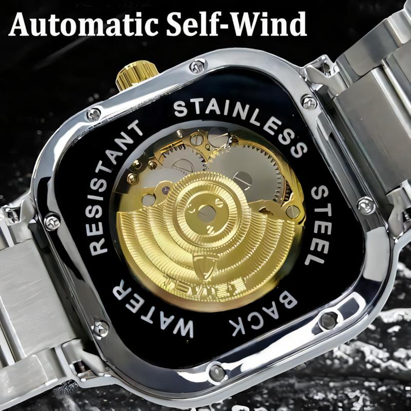 TEVISE Automatic Mechanical Watch Stainless Steel Men' S Business Luxury Steel Strip Watches Square Dial Waterproof Luminous Wristwatch