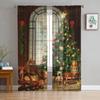 Christmas Room Christmas Tree Fireplace Tulle Sheer Window Curtains for Living Room Bedroom Modern Voile Organza Curtains Drapes