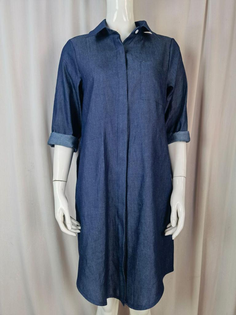 2023 Women's Large Size Solid Color Denim Dress - Casual Style