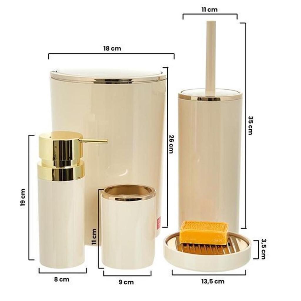 Primanova Leno Набор для ванной комнаты из 5 предметов с золотым покрытием, бежевый