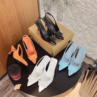 Мода Новая Мода Босоножки на Высоком Каблуке Женские Лаковая Кожа Острый Носок Тонкий Каблук Пряжка-Бантик Декор Смешанный Ремешок Женская Обувь