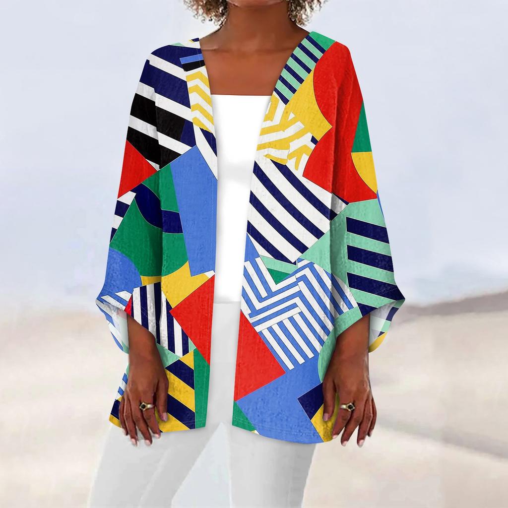 Женская повседневная модная легкая куртка средней длины с принтом в стиле ретро, ​​кардиган