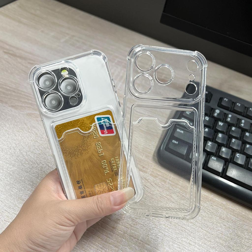 Чехол для iPhone 15 с держателем для карт, прозрачная мягкая накладка для 12 Pro и 16 со слотом для карт