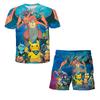 2025 MINISO Pikachu Kids T-Shirt+ Shorts Set Anime Cartoon Top Shorts Two Piece Set Summer Casual Wear Gift Cute Pikachu Set Kids T-Shirt Be