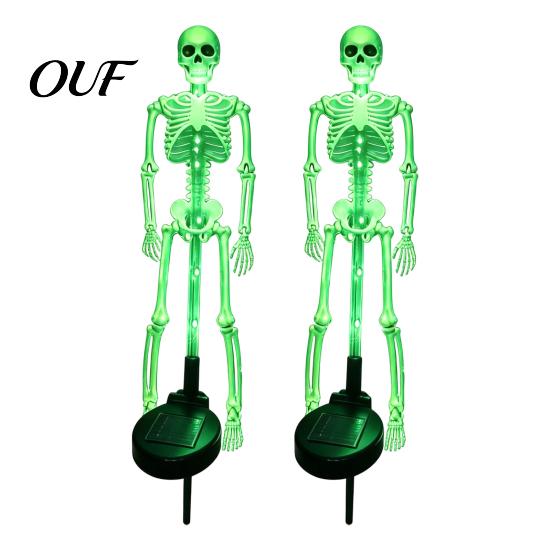 Decorative Exterior Path Lights Solar Skeleton Garden Stake Light, Halloween 3D Glowing Skull Yard Waterproof Lawn Stakes Decor with LED, Outdoor Lamp