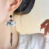 1Pair Chinese Style Vintage Fan Pendent Long Tassel Earrings For Women Girls National Style Temperament Earrings Jewelry Gifts